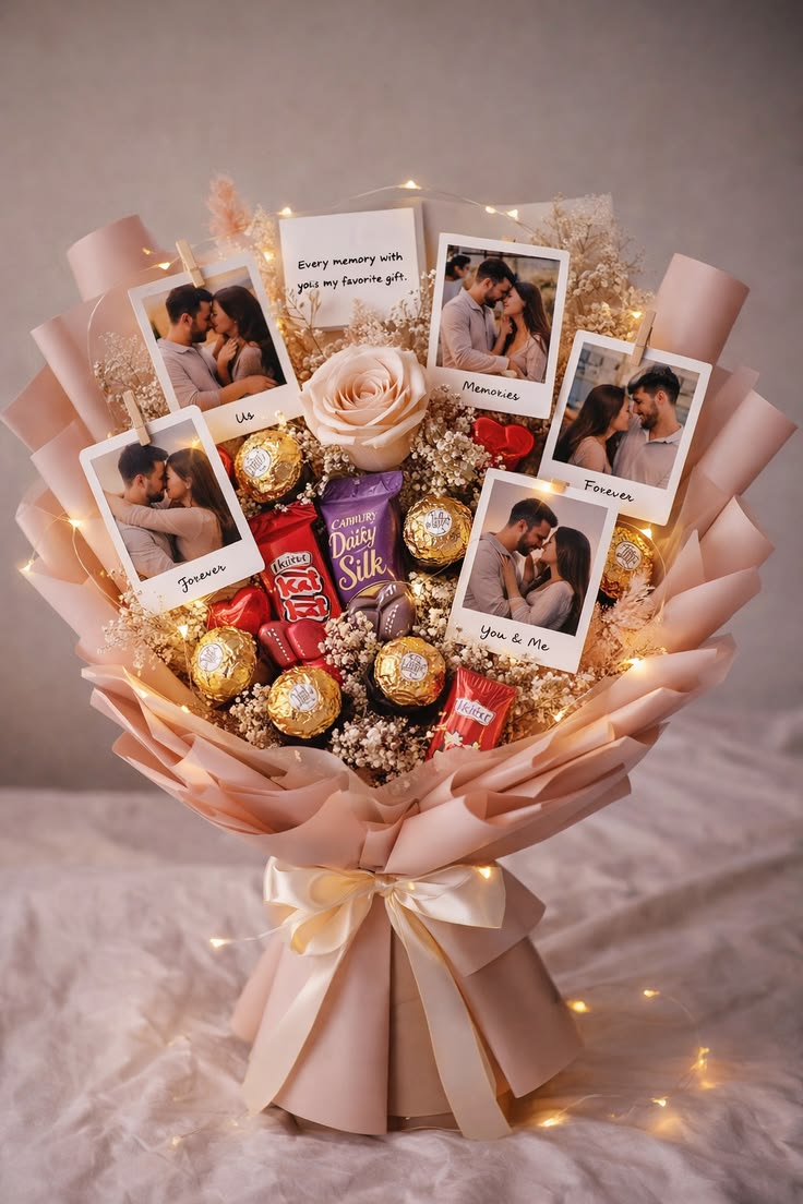 Buket Polaroid Coklat LED   